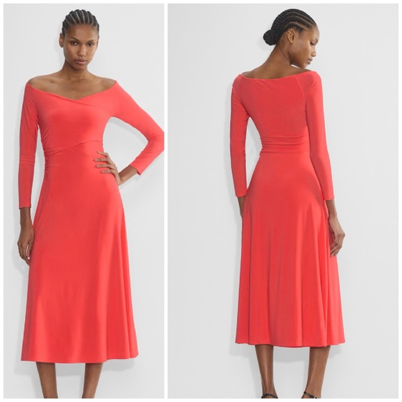 NWT! Aritzia Babaton Title Dress in Cherry Red Off-the-Shoulder Midi Size S - Picture 1 of 10